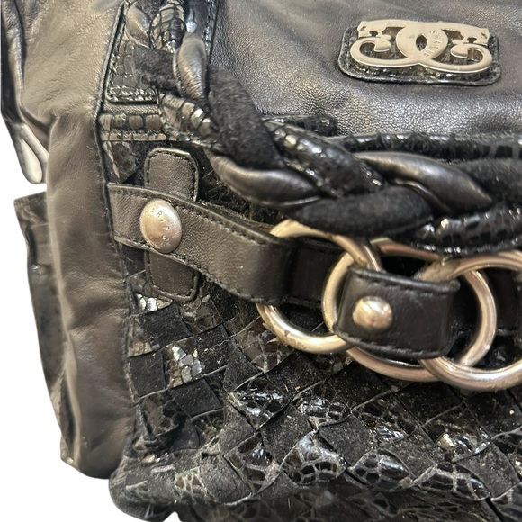 Vintage Sharif Black Leather Shoulder Bag | Braided Handle | Snakeskin - Picture 3 of 11